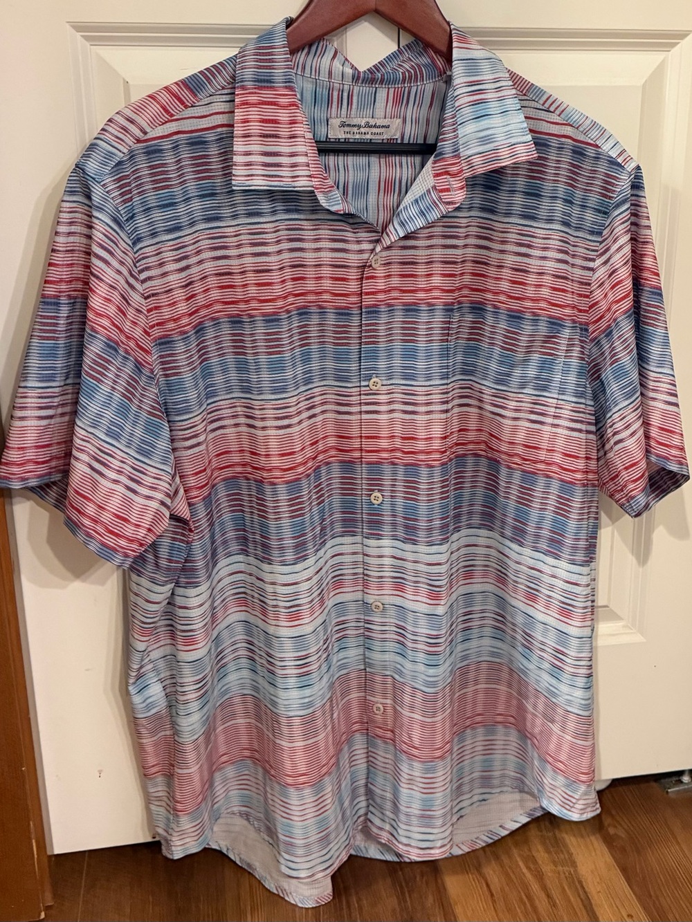 Tommy Bahama Blue, Red & White Striped Camp Shirt